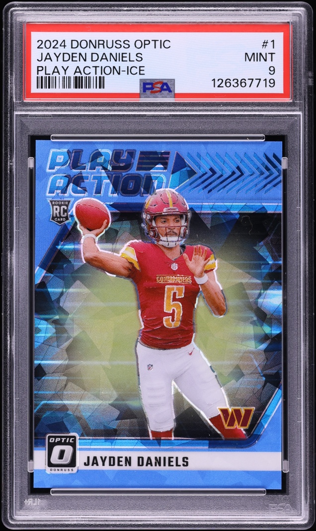2024 Donruss Optic Play Action Ice Jayden Daniels ROOKIE /15 #1 PSA 9 MINT