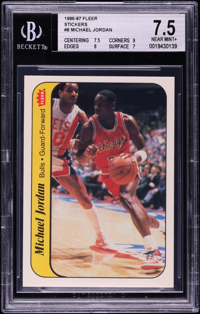1986 Fleer Sticker Michael Jordan ROOKIE #8 BGS 7.5 NRMT+