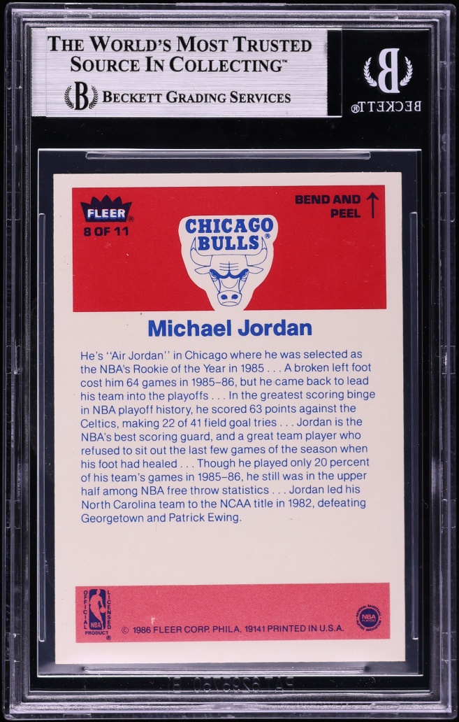 1986 Fleer Sticker Michael Jordan ROOKIE #8 BGS 7.5 NRMT+