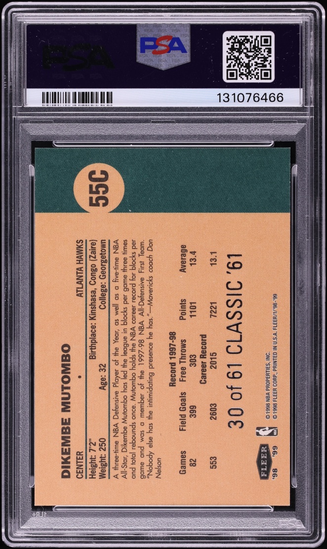 1998 Fleer Tradition Classic '61 Dikembe Mutombo /61 #55C PSA 8 NM-MT