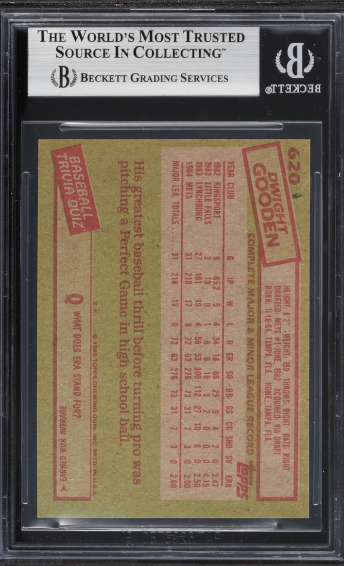1985 Topps Dwight Gooden ROOKIE #620 BGS 6.5 EXMT+