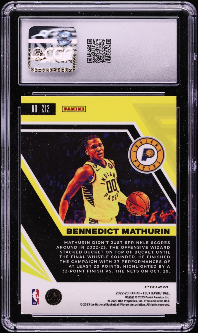 2022 Panini Flux Red Cracked Ice Prizm Bennedict Mathurin ROOKIE #212 CGC 9 MINT