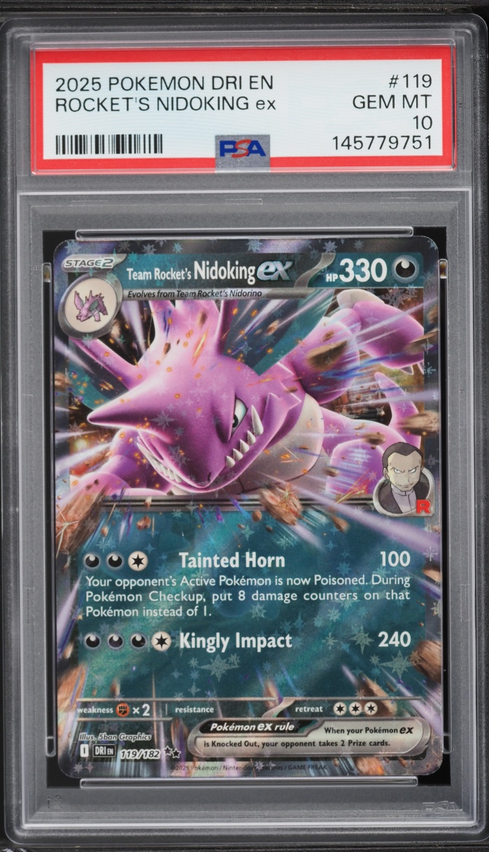 2025 Pokemon Scarlet & Violet Destined Rivals Holo Team Rocket's Nidoking ex #119 PSA 10 GEM