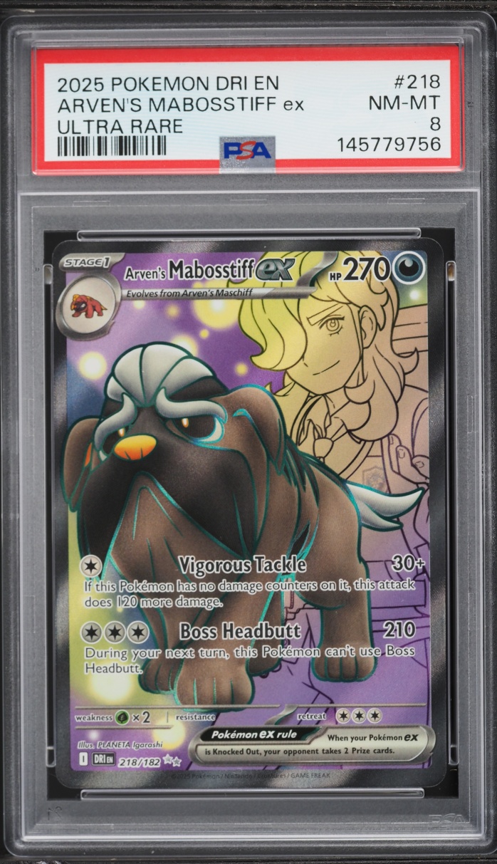 2025 Pokemon Scarlet & Violet Destined Rivals Full Art Arven's Mabosstiff ex #218 PSA 8 NM-MT