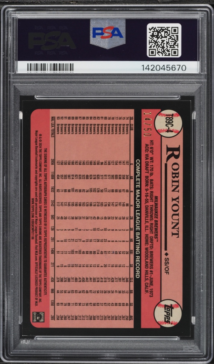 2024 Topps Chrome Silver Pack '89 Promo Gold Refractor Robin Yount AUTO /50 #T89C-4 PSA 10 GEM