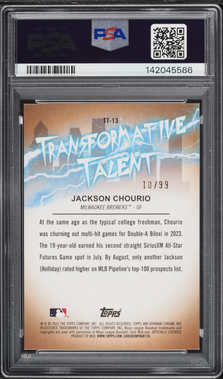 2023 Bowman Chrome Transformative Green Refractor Jackson Chourio PROSPECT /99 #TT13 PSA 10 GEM