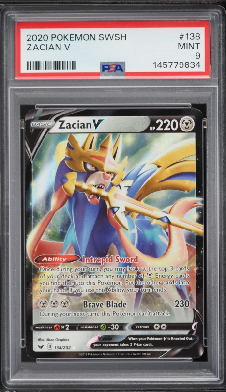 2020 Pokemon Sword & Shield Full Art Zacian V #138 PSA 9 MINT on