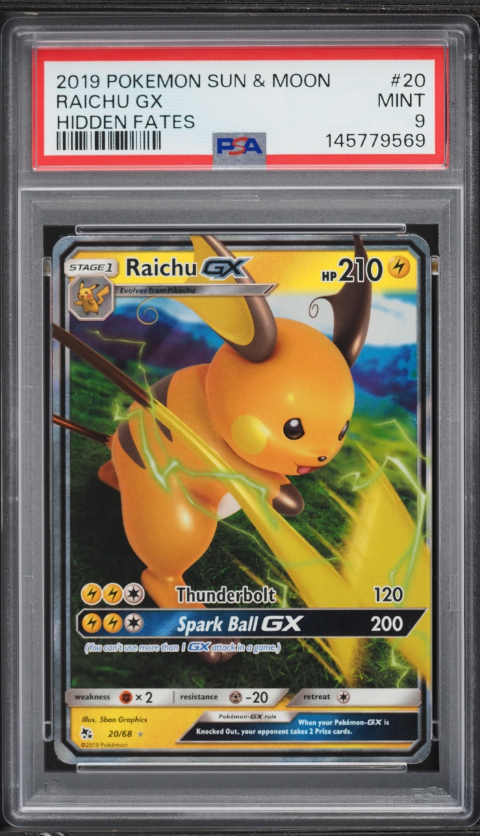 2019 Pokemon Sun & Moon Hidden Fates Raichu GX #20 PSA 9 MINT