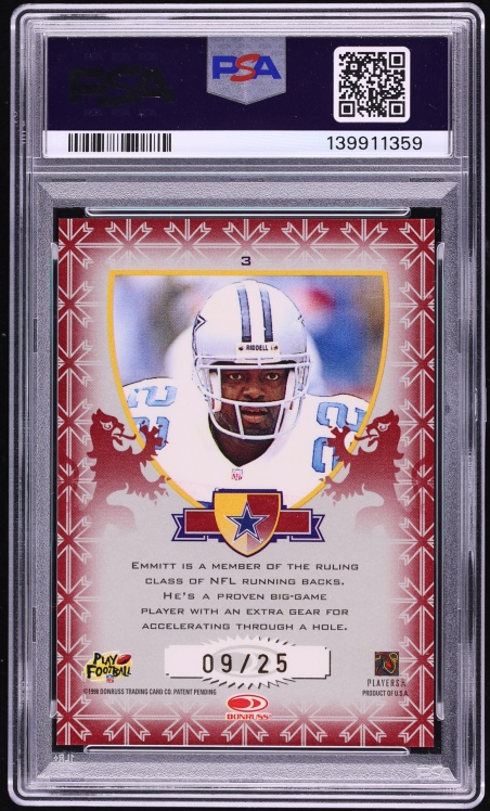 1998 Leaf Rookies & Stars Crusade Red Emmitt Smith /25 #3 PSA 9 MINT