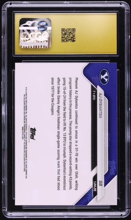 2025 Bowman University Now AJ Dybantsa ROOKIE #58 CGC 10 PRISTINE