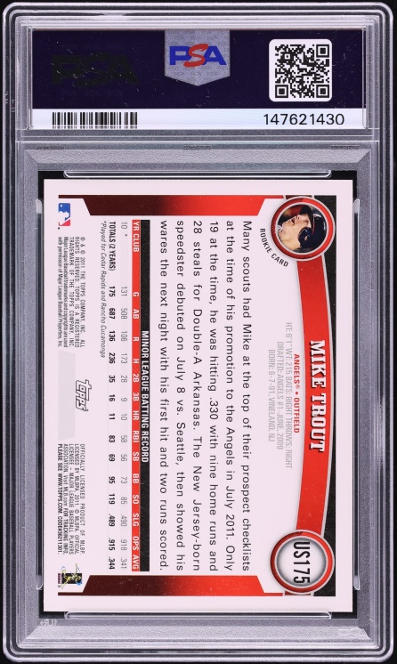 2011 Topps Update Diamond Anniversary Mike Trout ROOKIE #US175 PSA 10 GEM MINT