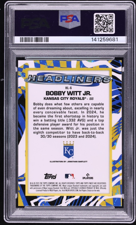 2025 Finest Headliners Bobby Witt Jr. #HL-6 PSA 10 GEM MINT