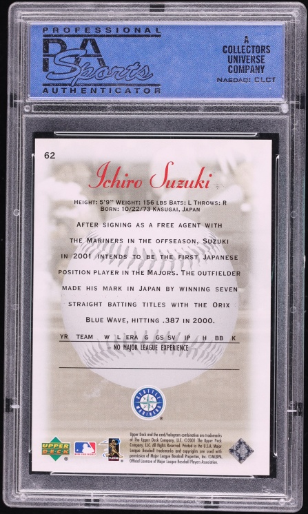 2001 Upper Deck Sweet Spot Ichiro ROOKIE /1000 #62 PSA 10 GEM MINT
