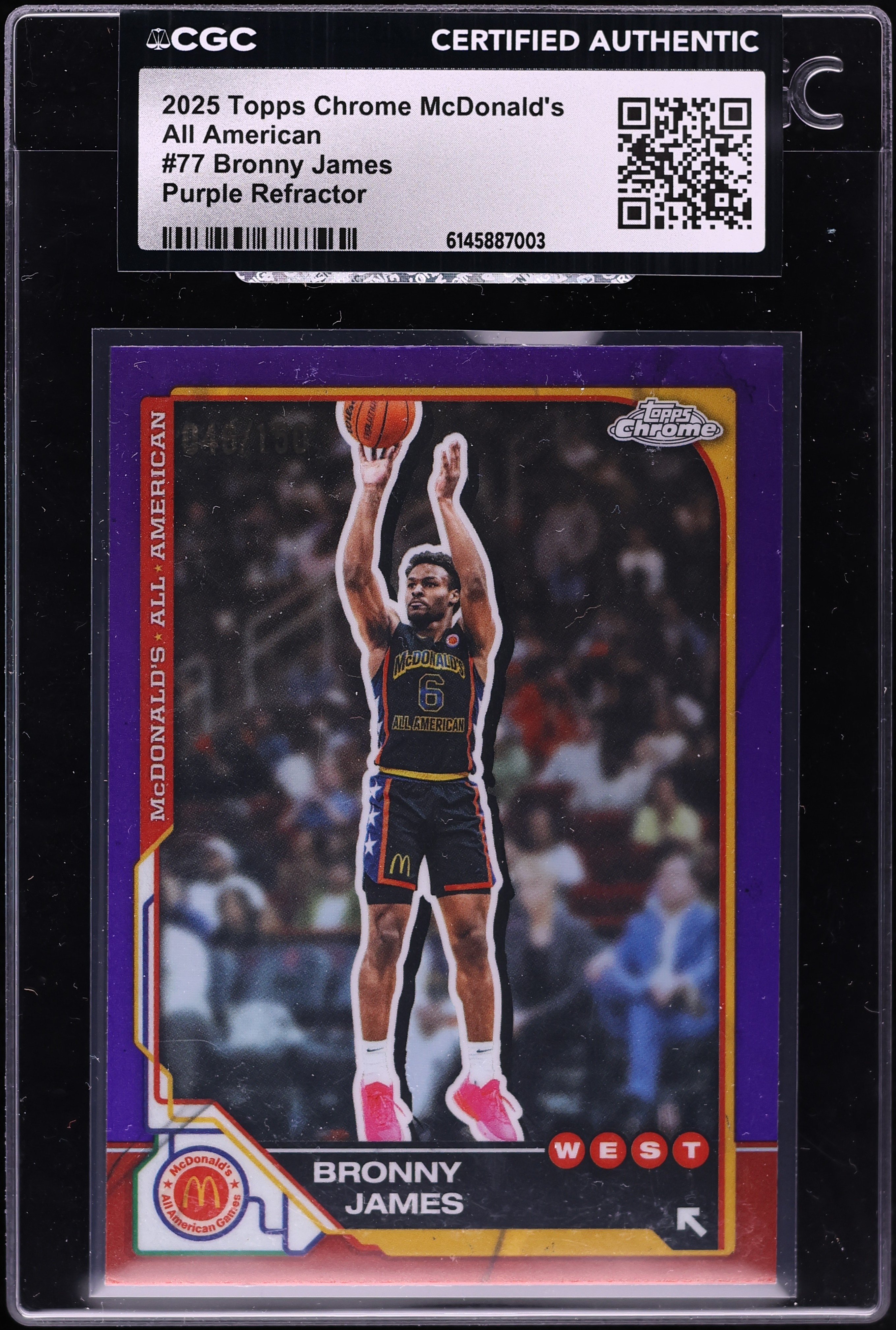 2025 Topps Chrome McDonald's All American Basketball Purple Refractor Bronny James #77