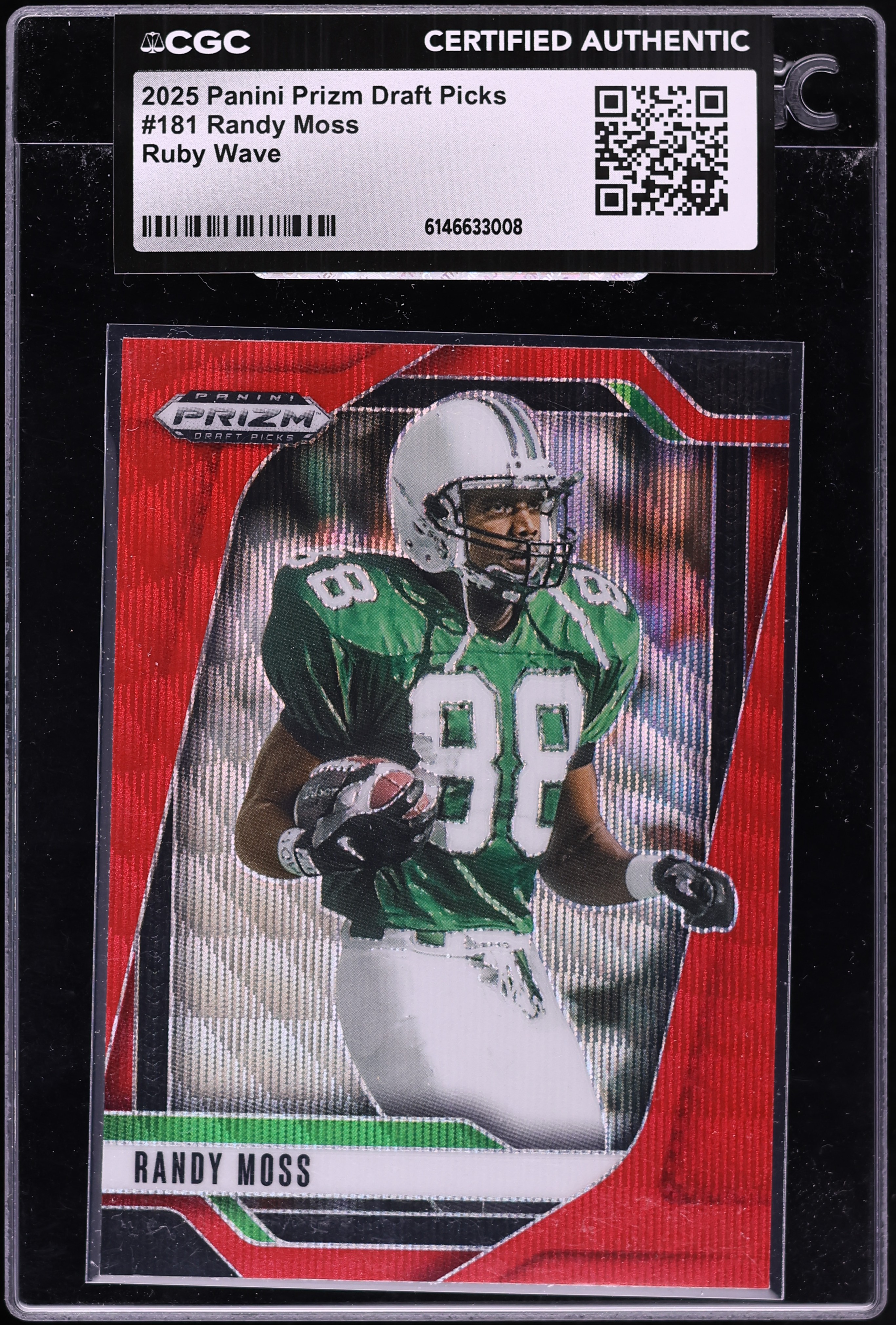 2025 Panini Prizm Draft Picks Football Ruby Wave Randy Moss #181 CGC AUTH