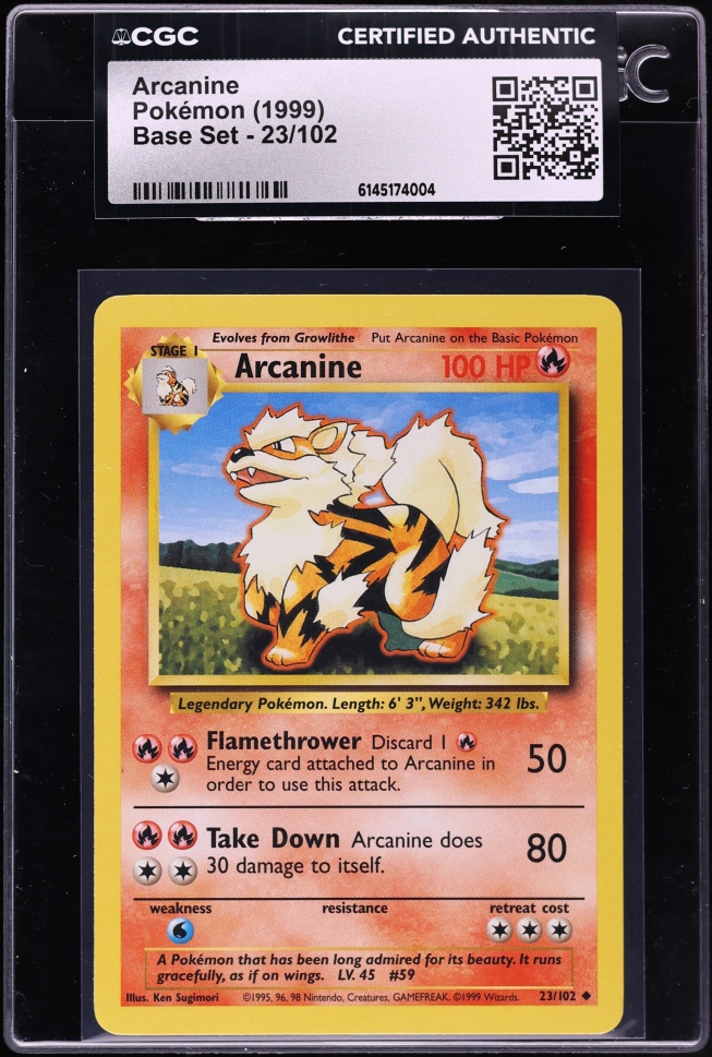 1999 Pokemon Base Set Arcanine #23 CGC AUTH