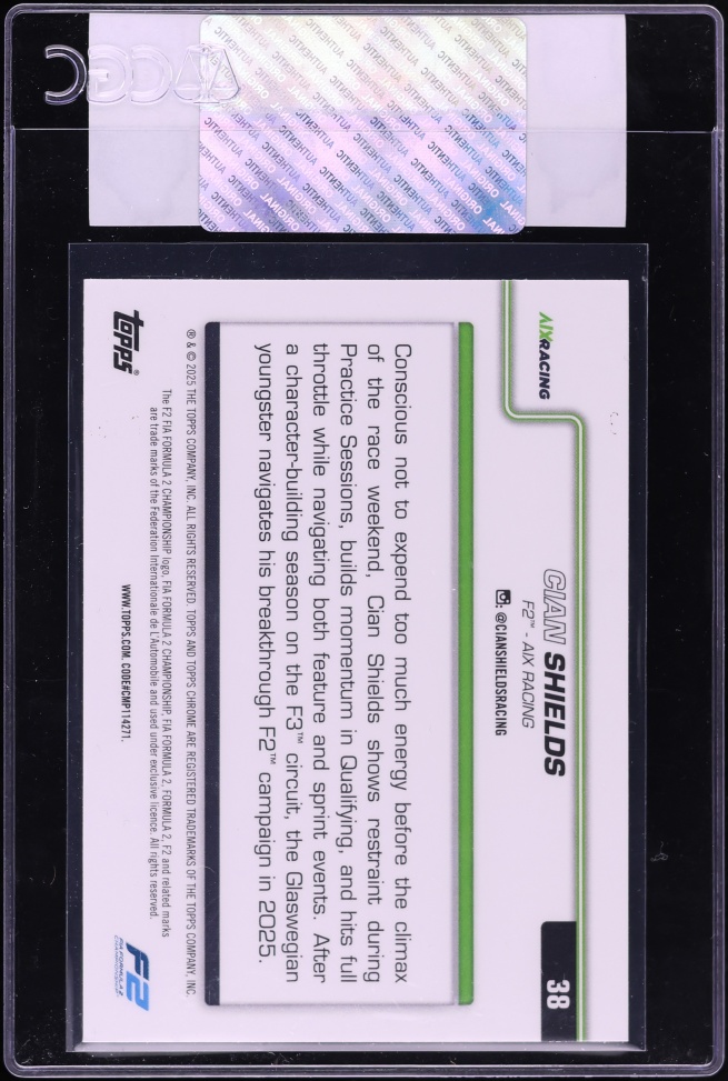 2025 Topps Chrome Formula 1 F1 Aqua Checker Flag Refractor Cian Shields /199 #38 CGC AUTH
