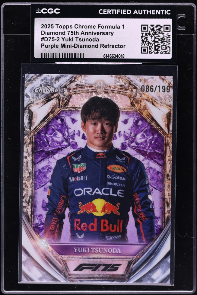 2025 Topps Chrome F1 Diamond 75th Purple Mini-Diamond Ref Yuki Tsunoda /199 #D75-2 CGC AUTH