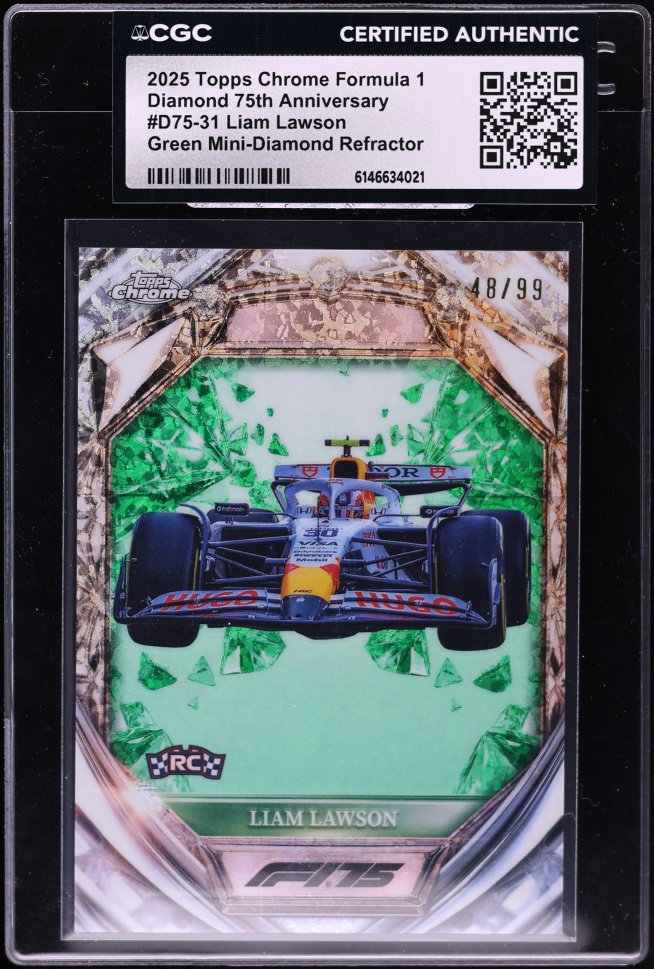 2025 Topps Chrome F1 Diamond 75th Green Mini-Diamond Ref Liam Lawson RC /99 #D75-31 CGC AUTH