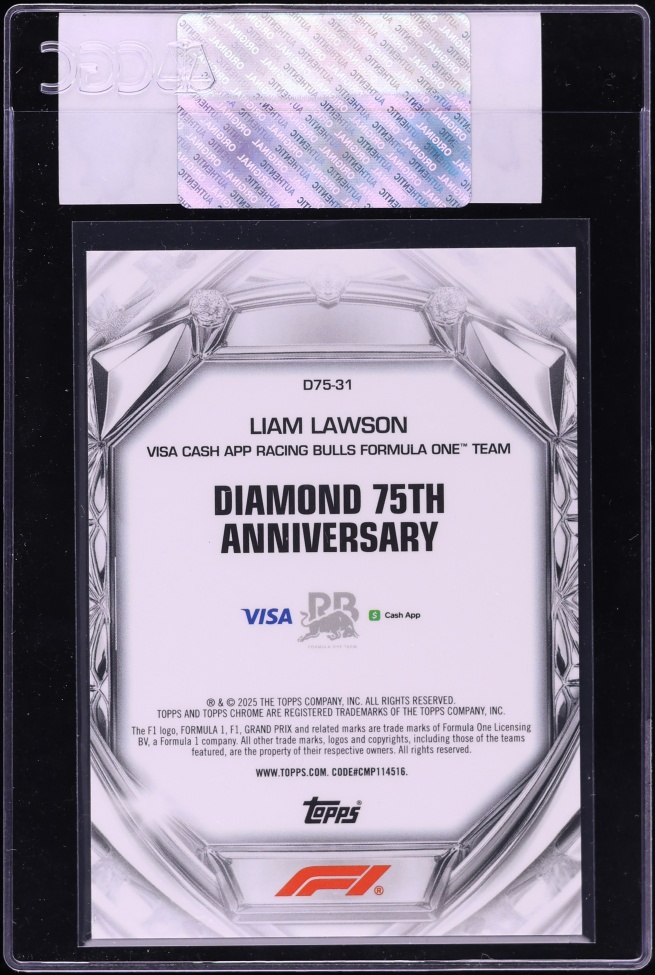 2025 Topps Chrome F1 Diamond 75th Green Mini-Diamond Ref Liam Lawson RC /99 #D75-31 CGC AUTH