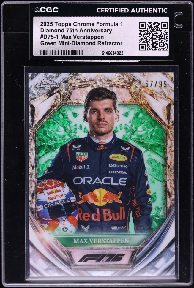 2025 Topps Chrome F1 Diamond 75th Green Mini-Diamond Ref Max Verstappen /99 #D75-1 CGC AUTH