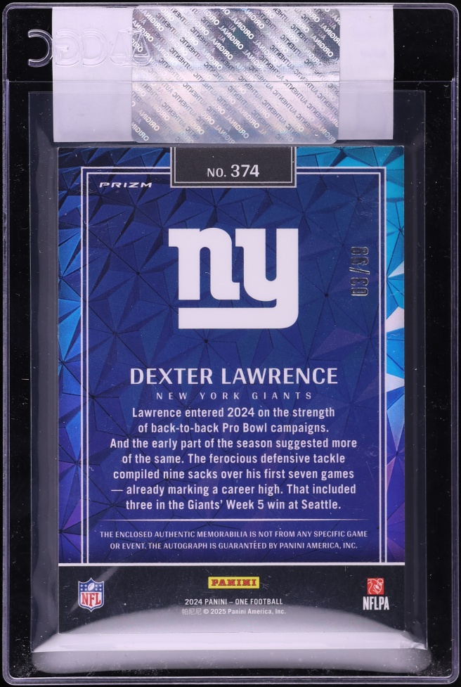 2025 Immaculate Collection '24 One Wonderful Ones Dexter Lawrence PATCH AUTO /99 #374 CGC AUTH