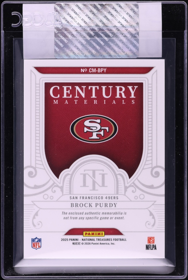 2025 National Treasures Century Materials Gold Brock Purdy PATCH /49  #CM-BPY CGC AUTH