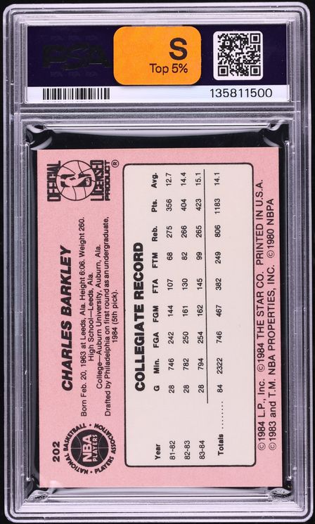 1984 Star Basketball Charles Barkley ROOKIE #202 PSA 7 NRMT