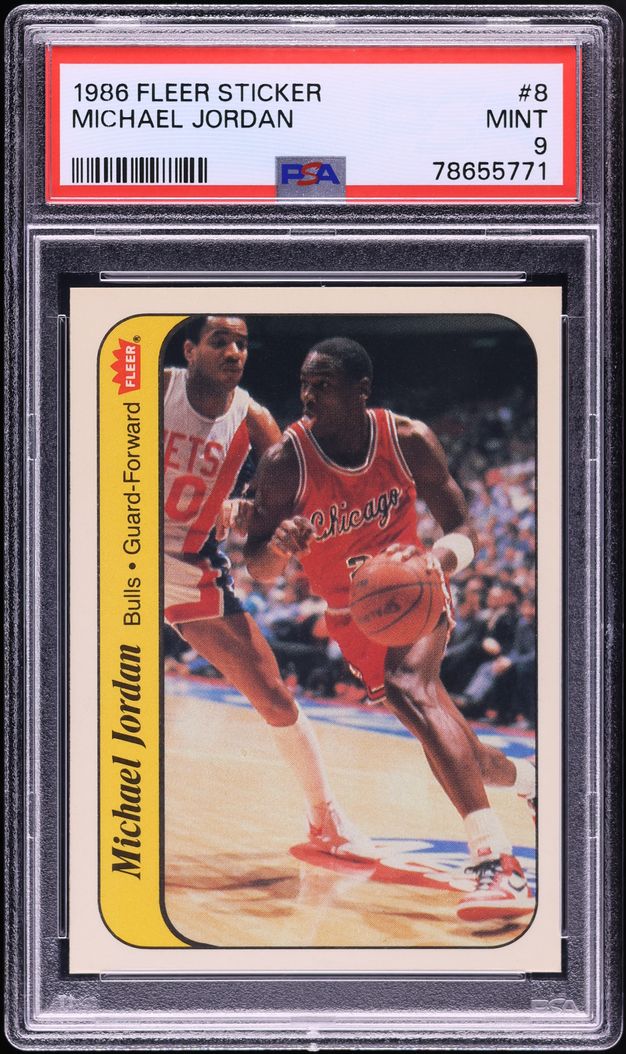 1986 Fleer Sticker Michael Jordan ROOKIE #8 PSA 9 MINT