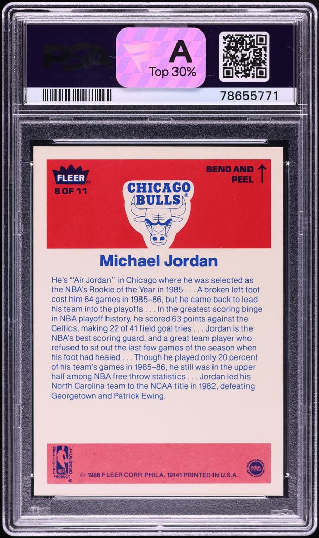 1986 Fleer Sticker Michael Jordan ROOKIE #8 PSA 9 MINT
