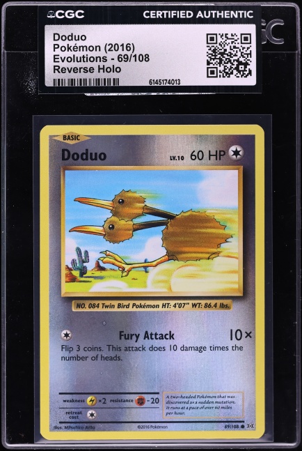 2016 Pokemon XY Evolutions Reverse Holo Doduo #69 CGC AUTH