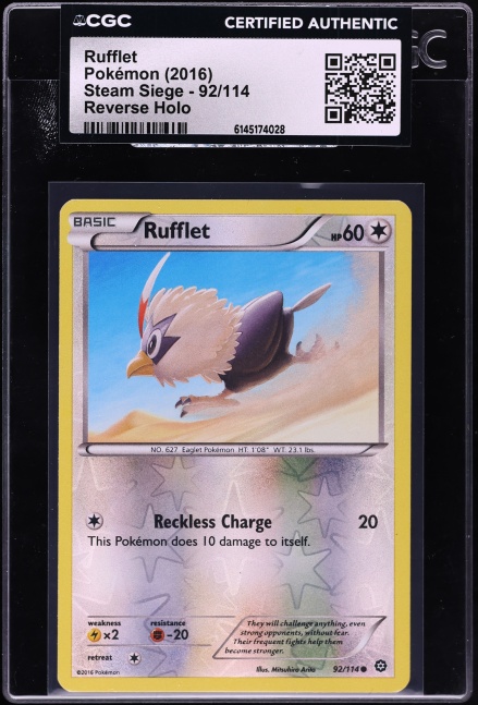 2016 Pokemon XY Steam Siege Reverse Holo Rufflet #92 CGC AUTH