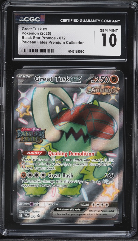 2025 Pokemon SV Promo Paldean Fates Premium Full Art Great Tusk EX #72 CGC 10 GEM MINT