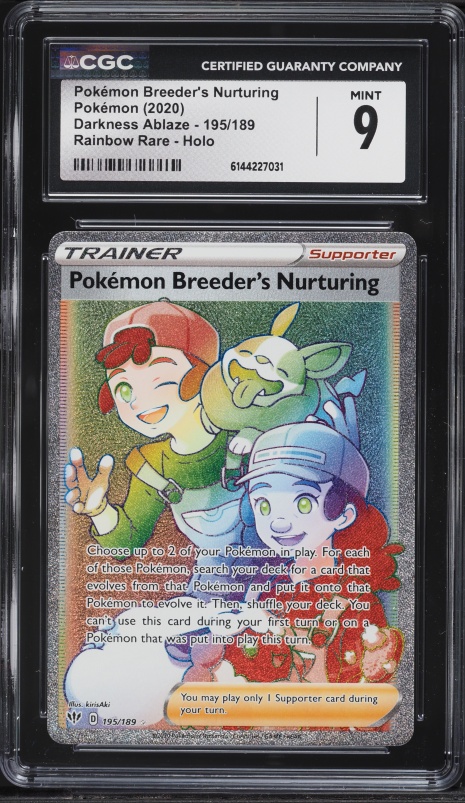 2020 Pokemon SWSH Darkness Ablaze Rainbow Rare Pokemon Breeder's Nurturing #195 CGC 9 MINT