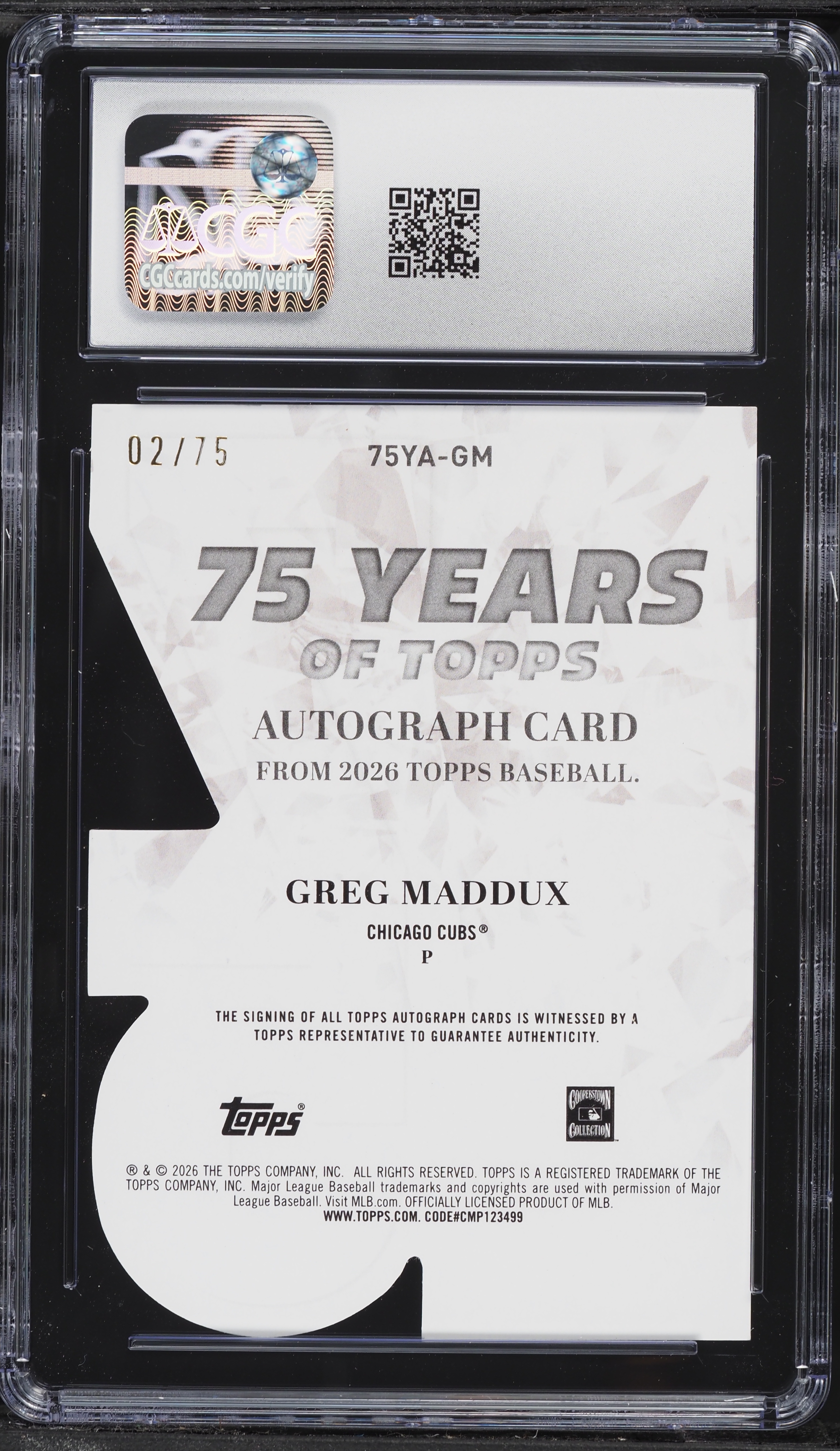 2026 Topps 75 Years Die-Cut Greg Maddux AUTO /75 #75YA-GM CGC 9