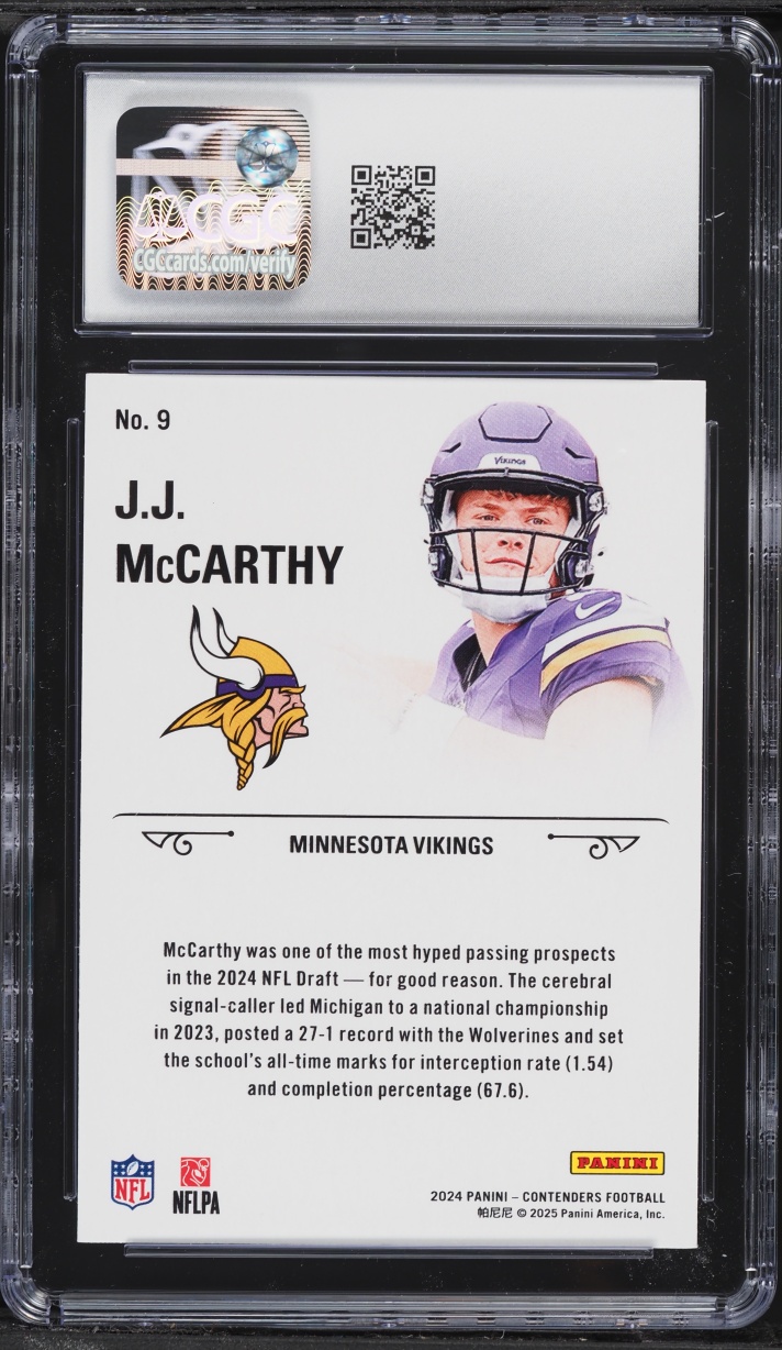 2024 Panini Contenders Stallions J.J. McCarthy ROOKIE #9 CGC 10 GEM MINT