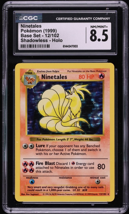 1999 Pokemon Base Set Shadowless Holo Ninetales #12 CGC 8.5 NM-MT+