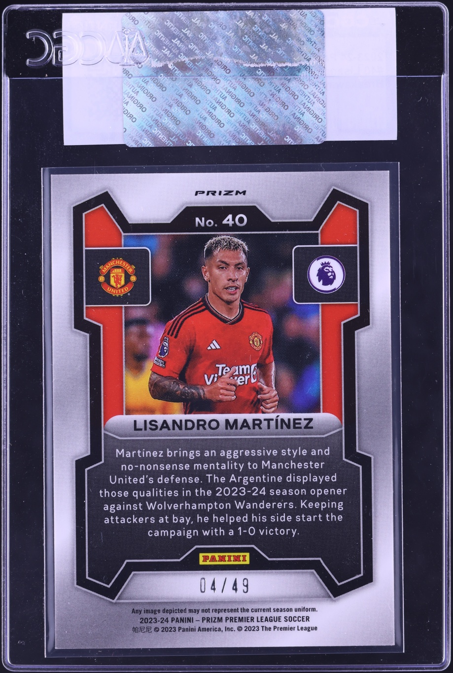 2023 Panini Prizm Premier League Breakaway Red Lisandro Martinez /49 #40 CGC AUTH
