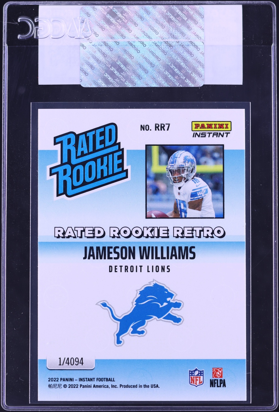 2022 Panini Instant Rated Retro Jameson Williams ROOKIE /4094 #RR7 CGC AUTH