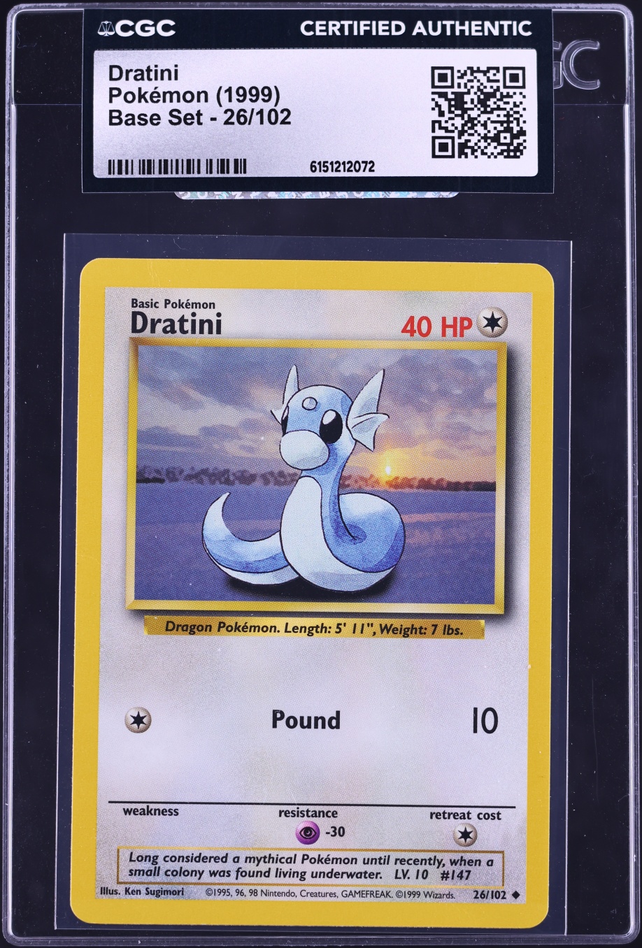 1999 Pokemon Base Set Dratini #26 CGC AUTH