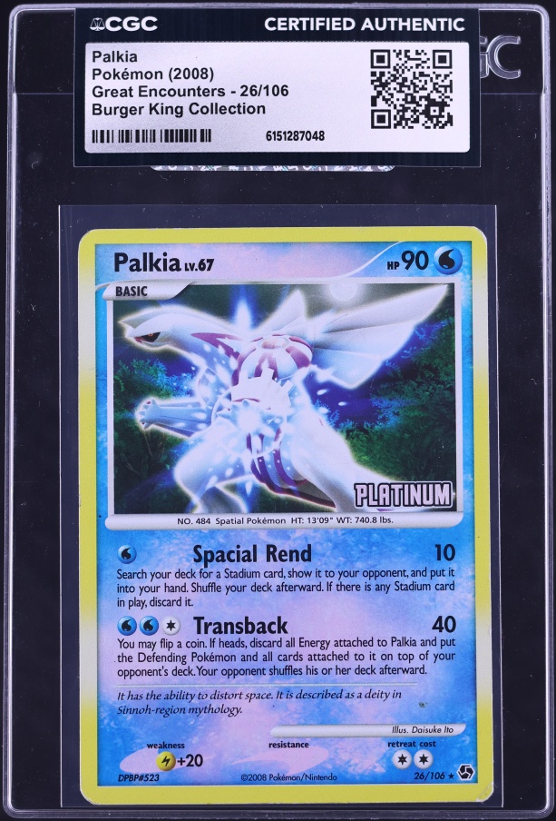 2008 Pokemon Great Encounters Burger King Collection Palkia #26 CGC AUTH