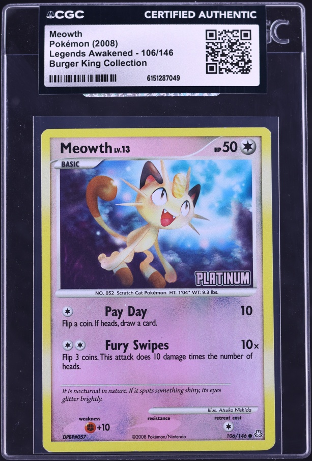 2008 Pokemon Legends Awakened Burger King Collection Meowth #106 CGC AUTH