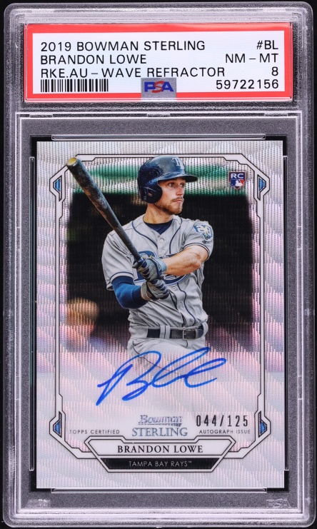 2019 Bowman Sterling Wave Refractor Brandon Lowe ROOKIE AUTO /125 #BSRA-BL PSA 8 NM-MT