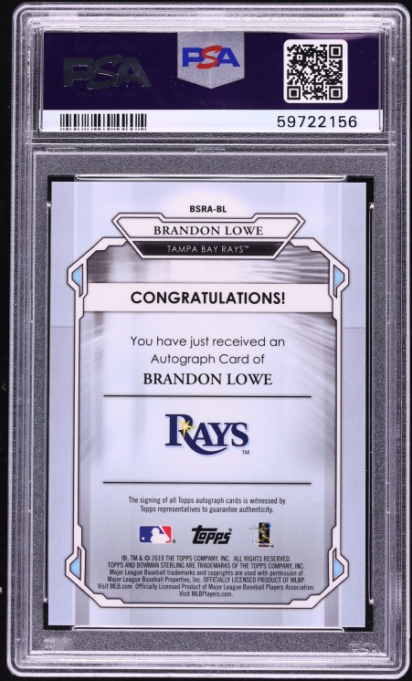 2019 Bowman Sterling Wave Refractor Brandon Lowe ROOKIE AUTO /125 #BSRA-BL PSA 8 NM-MT