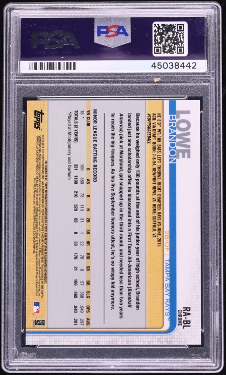 2019 Topps Chrome Brandon Lowe ROOKIE AUTO #RA-BL PSA 10 GEM MINT