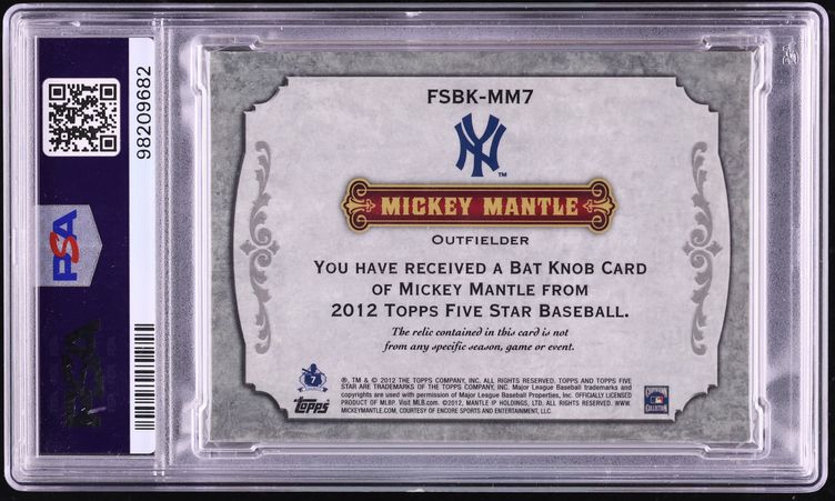 2012 Topps Five Star Bat Knobs Mickey Mantle PATCH 1/1 #MM7 PSA 6 EXMT