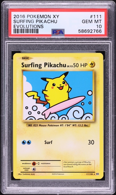 2016 Pokemon XY Evolutions Surfing Pikachu #111 PSA 10 GEM MINT
