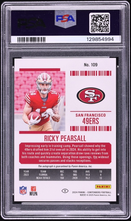 2024 Panini Contenders Variation Ricky Pearsall ROOKIE AUTO DNA 10 #109 PSA 9 MINT