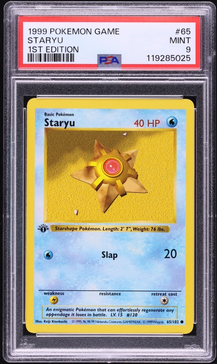 1999 Pokemon Base Set Shadowless 1st Edition Staryu #65 PSA 9 MINT