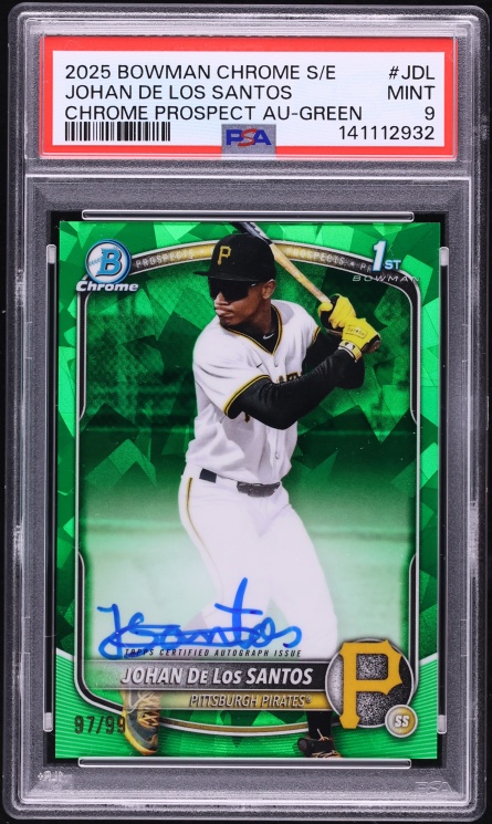 2025 Bowman Chrome Sapphire Edition Green Johan De Los Santos PROSPECT AUTO /99 #JDL PSA 9 MINT